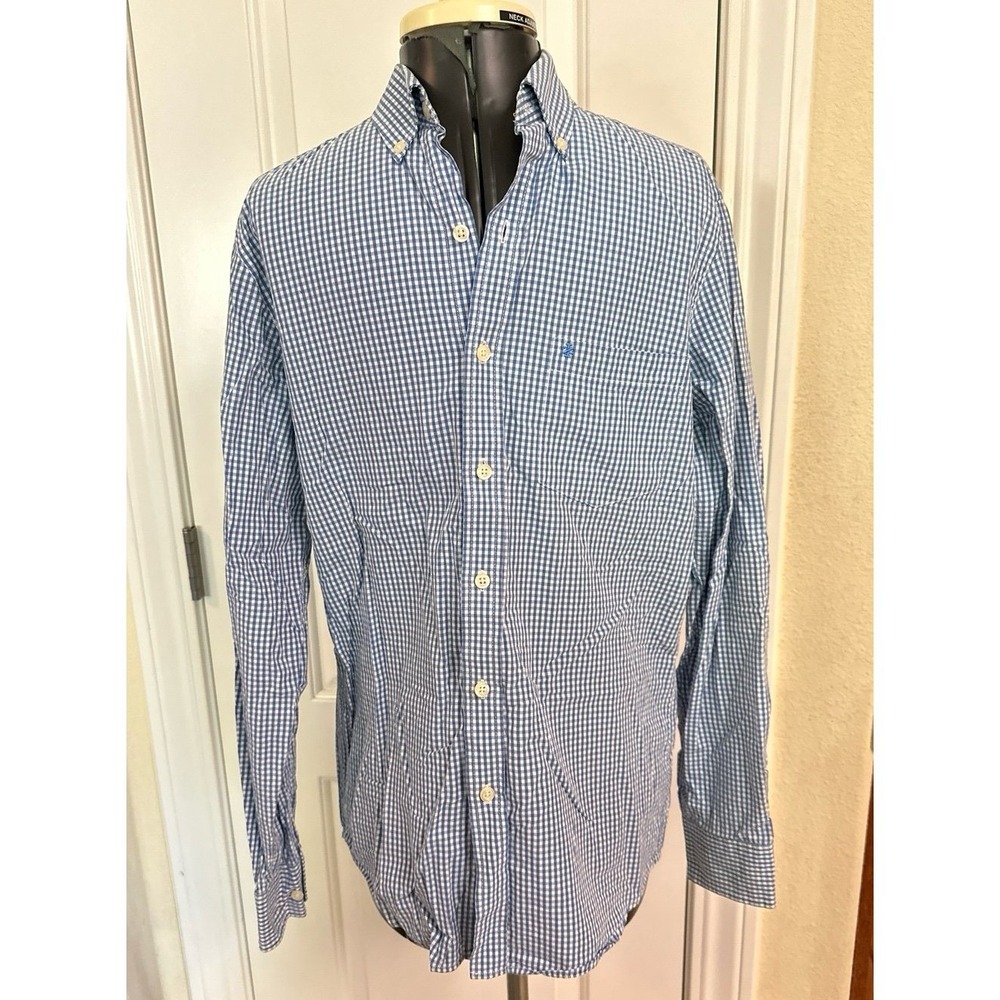 Mens Izod Blue White Check Long Sleeve Button Up Shirt, Size Small, slim fit